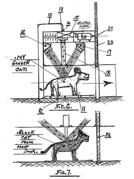 Figures from Arthur Paul Pedrick's patent application for a chromatically selective cat flap control